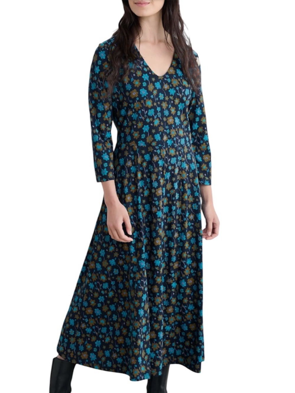 Seasalt Cornwall 3/4 Nancy Floral Print Organic Cotton Blend Maxi Dress NWOT